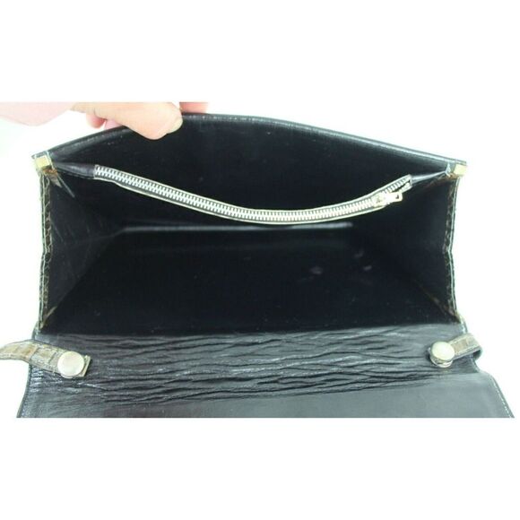 VTG BROWN SNAKE SKIN BLACK REAL LEATHER LINED SHOULDER BAG X-BODY CLUTCH PURSE - Picture 10 of 16